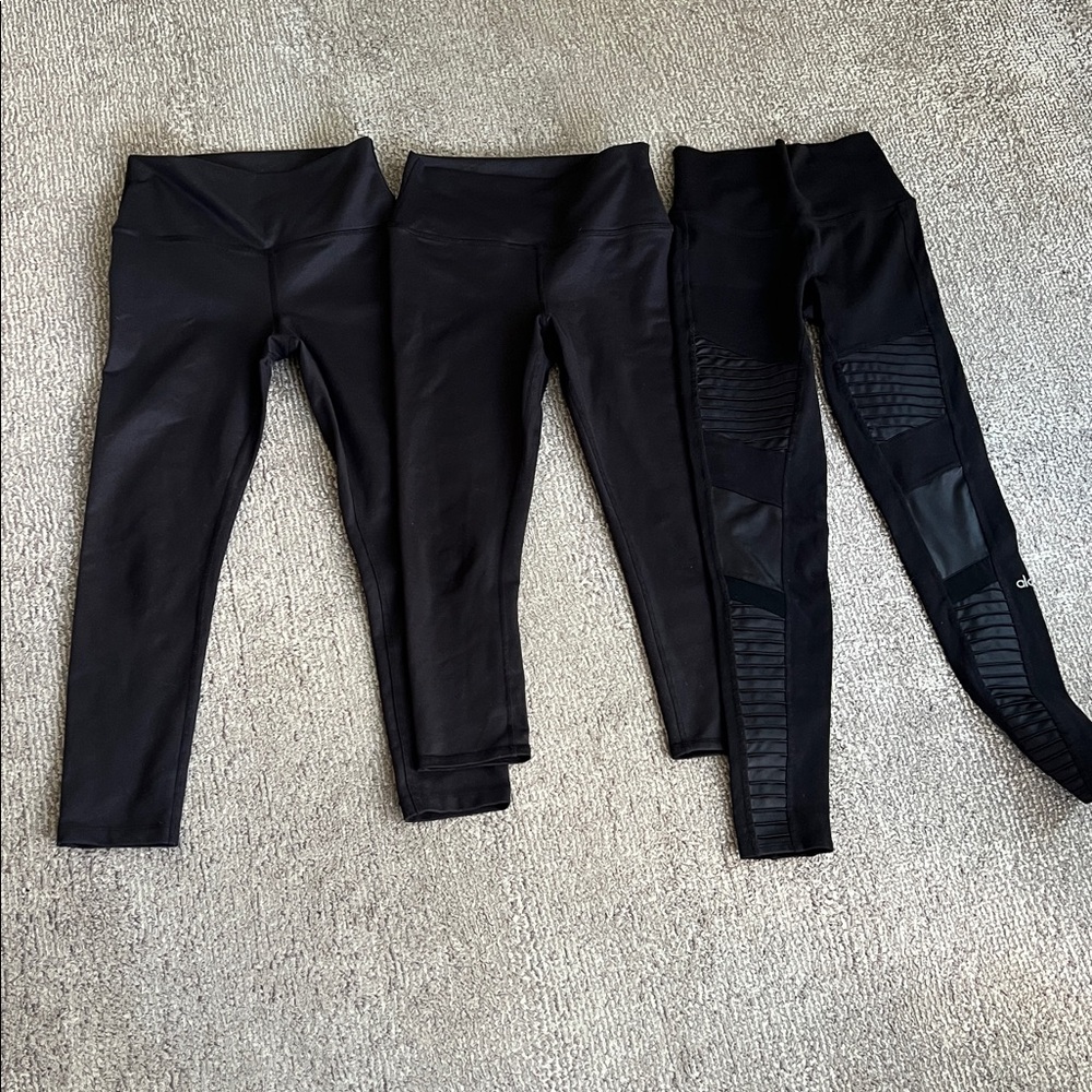 ALO Yoga Black Leggings Trio bundle airbrush moto 7/8 small
